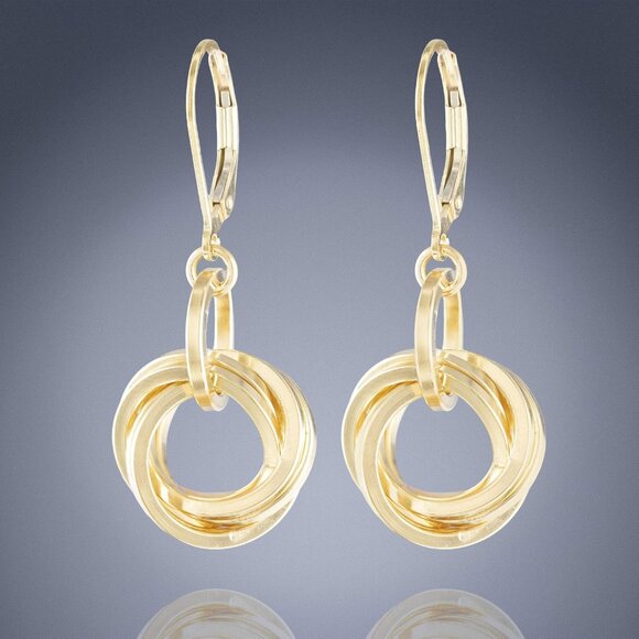 Dressy 14K Yellow Gold-Filled Love Knot Circle Dangle Earrings for Women Classy - Picture 6 of 8